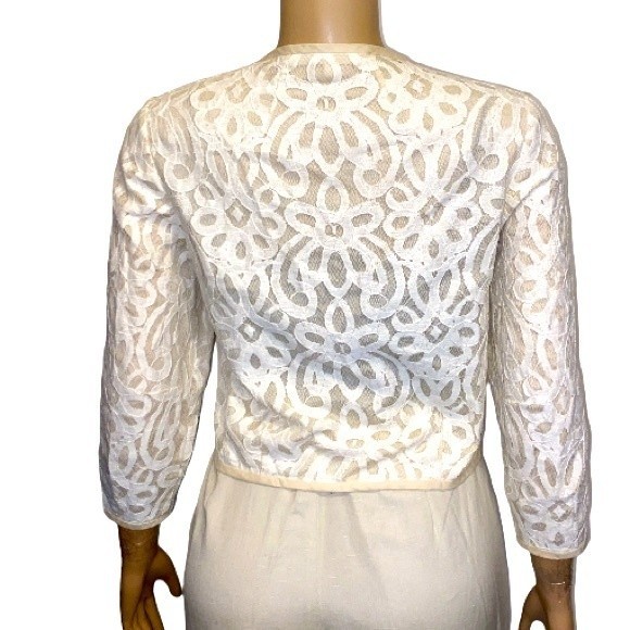Rachel Rachel Roy Lace Bomber Jacket Cream Full Zip Semi Sheer Silhouette Size S - Picture 4 of 12